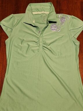 Athleta Women’s Green Polo Top with Floral Accent